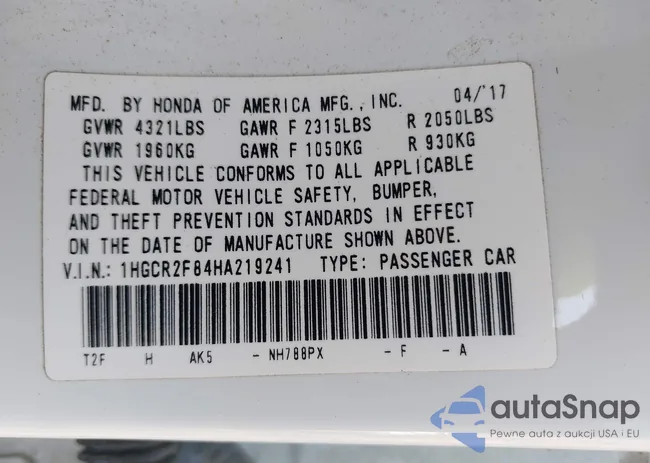 1HGCR2F84HA219241: 42915972