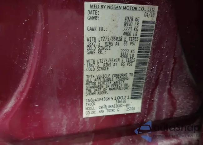 1N6BA1F43GN510021: 42915320