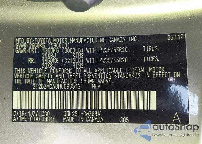 2T2BZMCA0HC096512: 42916805