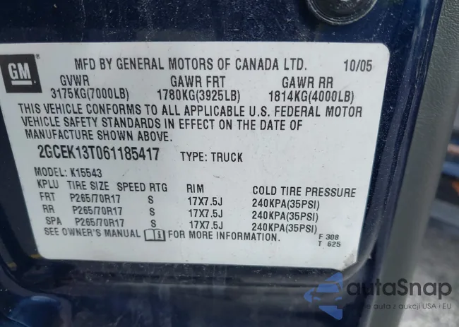 2GCEK13T061185417: 42916498