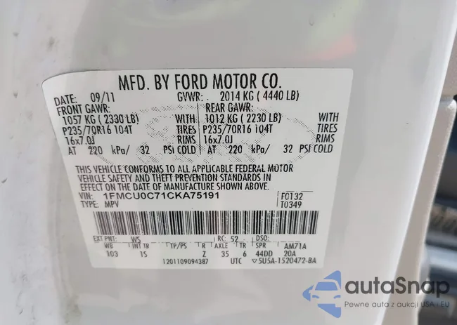 1FMCU0C71CKA75191: 42916601