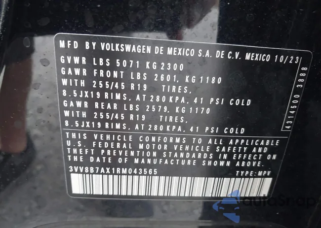 3VV8B7AX1RM043565: 42917961