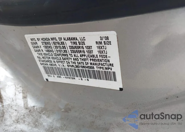 5FNRL38218B045306: 42918187