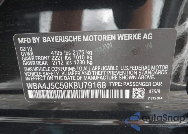 WBA4J5C59KBU79168: 42917556