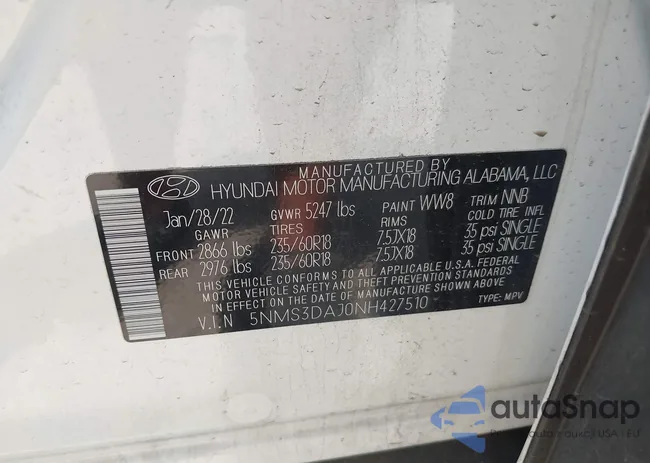 5NMS3DAJ0NH427510: 42918963