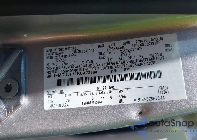 1FMCU0F71KUA72368: 42919028