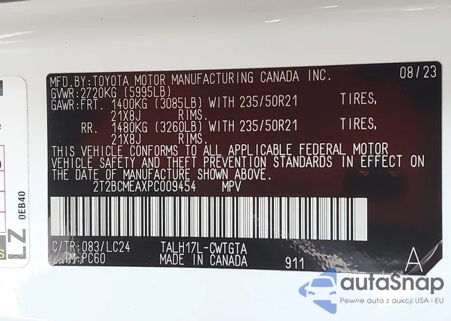 2T2BCMEAXPC009454: 42918300