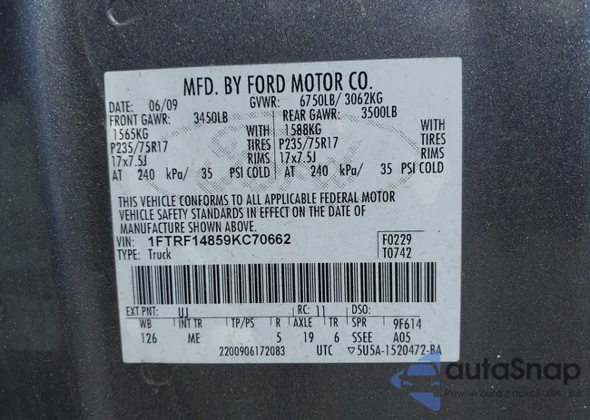 1FTRF14859KC70662: 42918418