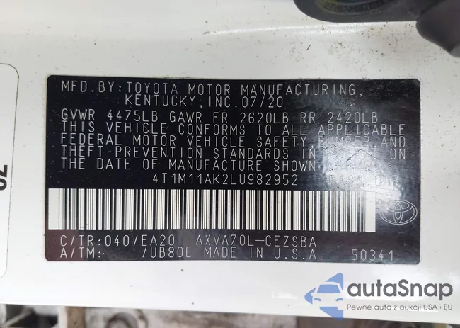 4T1M11AK2LU982952: 42918557