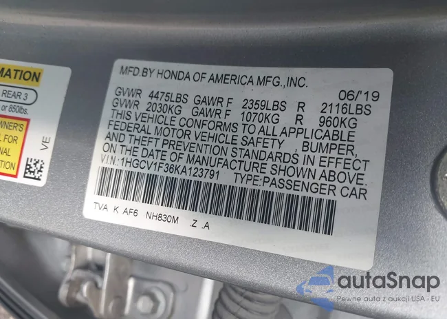 1HGCV1F36KA123791: 42919697