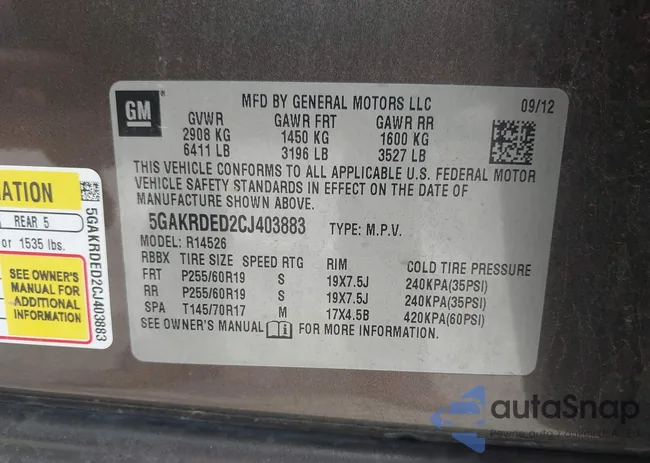 5GAKRDED2CJ403883: 42919984