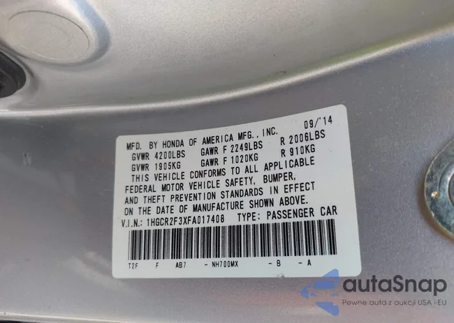 1HGCR2F3XFA017408: 42920239