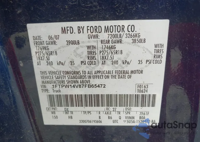 1FTPW14V87FB65472: 42919328