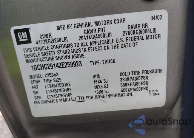 1GCHC29142E259923: 42919374