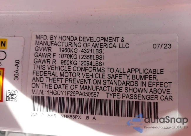 1HGCY1F26PA050587: 42920736