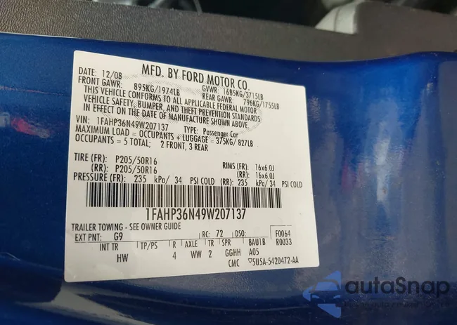 1FAHP36N49W207137: 42920899