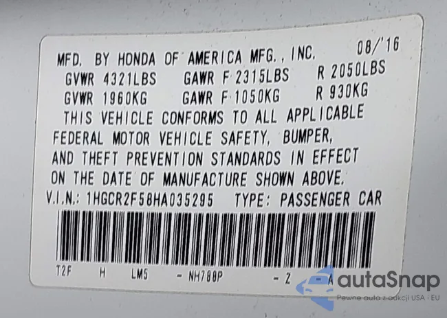 1HGCR2F58HA035295: 42920938