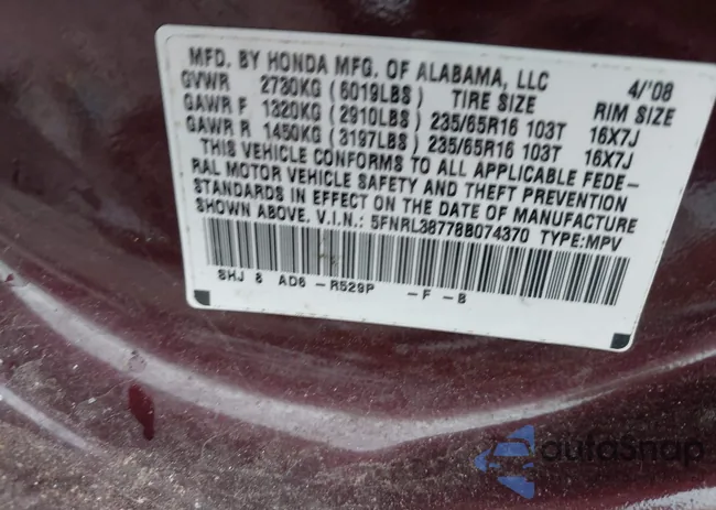 5FNRL38778B074370: 42921196