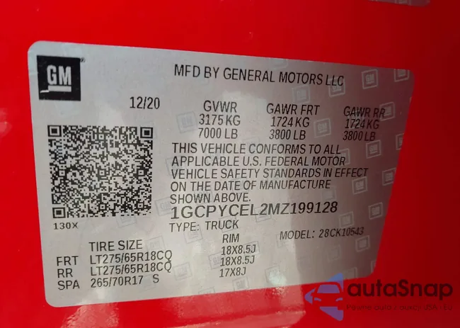 1GCPYCEL2MZ199128: 42920378