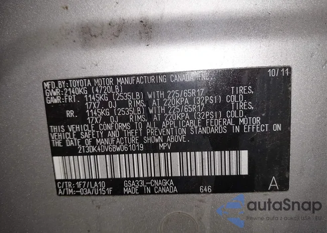 2T3DK4DV6BW061019: 42921764