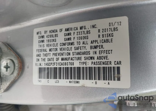 1HGCP2F31CA080768: 42921981