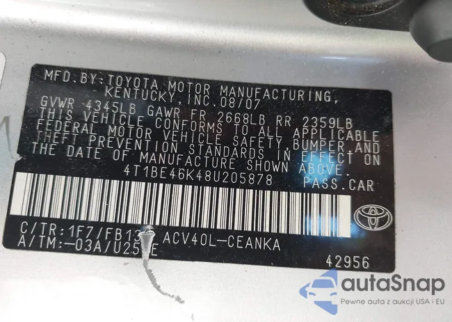 4T1BE46K48U205878: 42922069