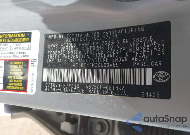 4T1BF1FK3CU034691: 42922225