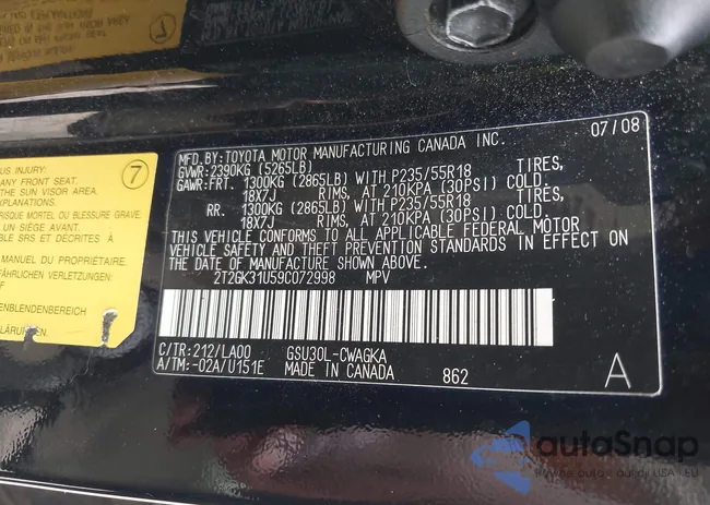 2T2GK31U59C072998: 42921458