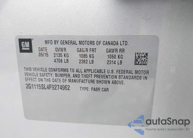 2G1115SL4F9274962: 42921465