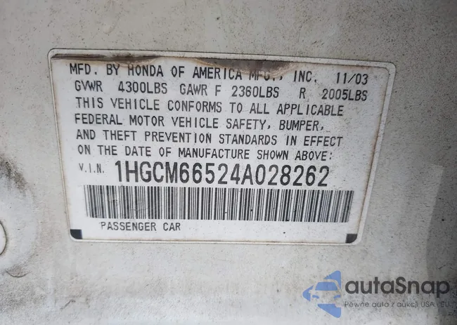 1HGCM66524A028262: 42922798