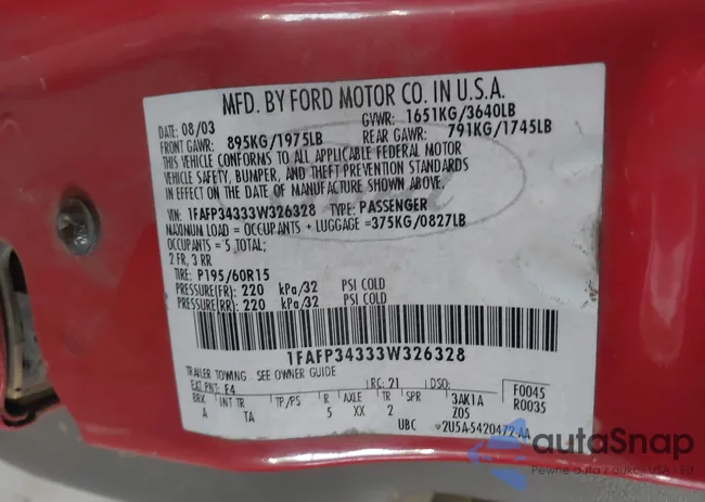 1FAFP34333W326328: 42922853