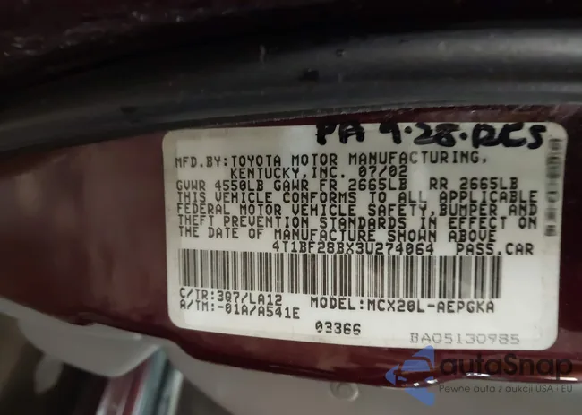 4T1BF28BX3U274064: 42922894