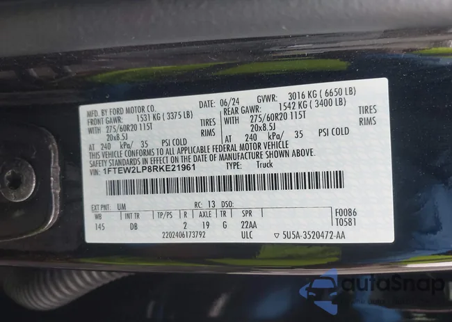 1FTEW2LP8RKE21961: 42923211