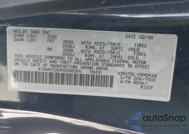 4TAWN72N3WZ098566: 42923222