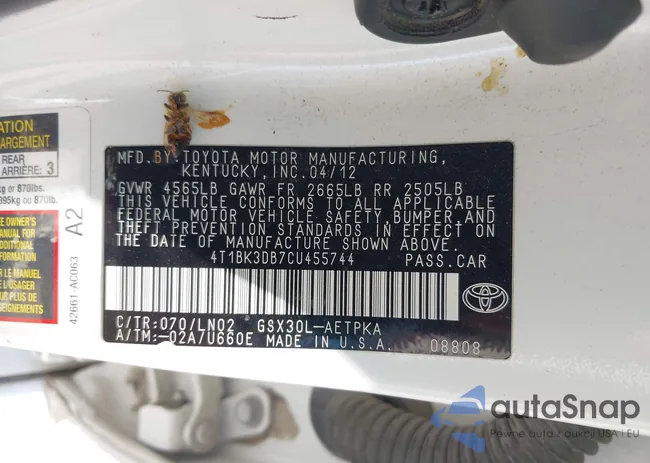 4T1BK3DB7CU455744: 42923240