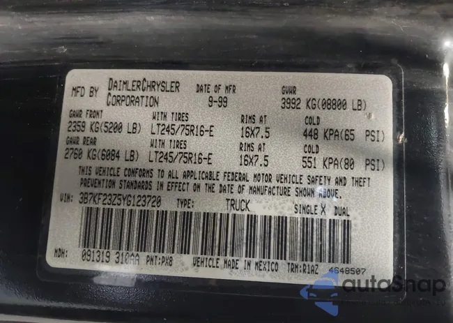 3B7KF23Z5YG123720: 42922308