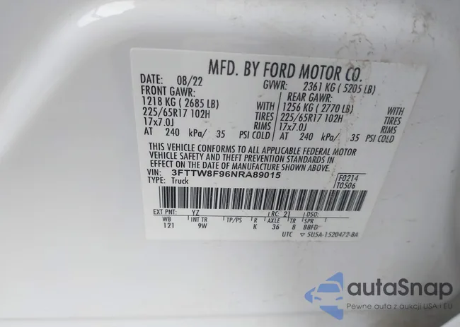 3FTTW8F96NRA89015: 42922342