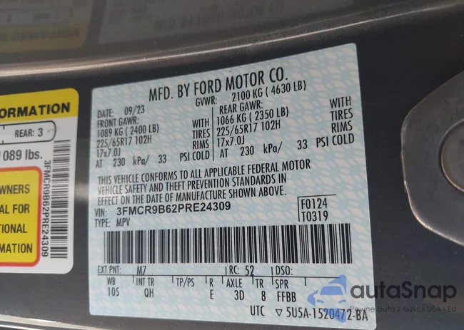 3FMCR9B62PRE24309: 42922422