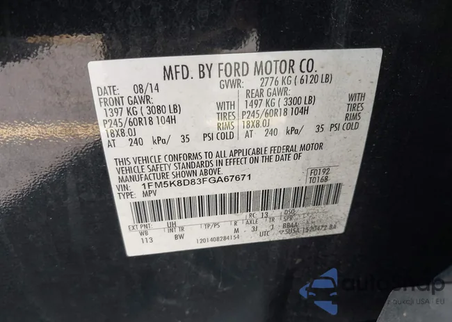 1FM5K8D83FGA67671: 42922537