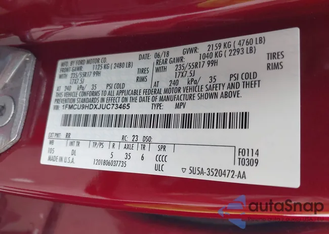 1FMCU9HDXJUC73465: 42922592