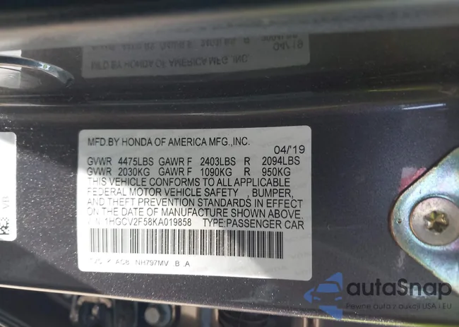 1HGCV2F58KA019858: 42924174