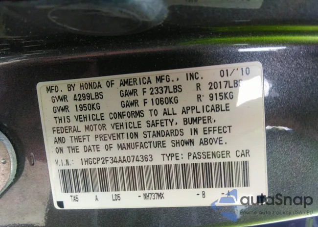 1HGCP2F34AA074363: 42924203