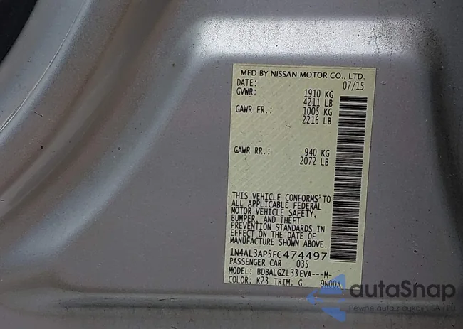 1N4AL3AP5FC474497: 42924749