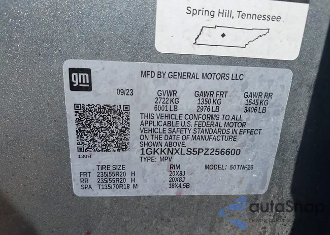 1GKKNXLS5PZ256600: 42924905