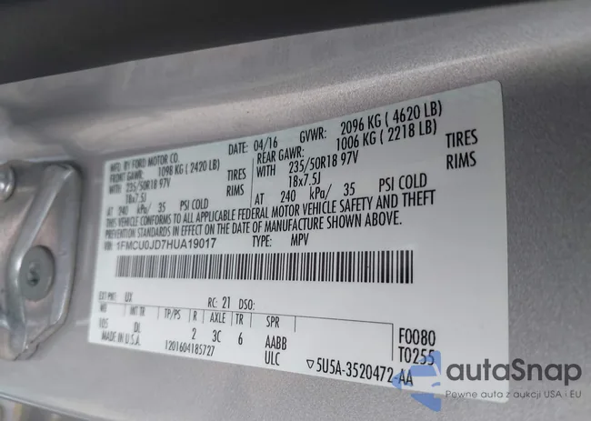 1FMCU0JD7HUA19017: 42924966