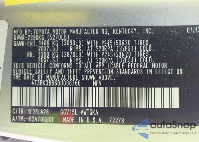 4T3BK3BB6DU086760: 42925161