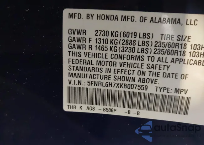 5FNRL6H7XKB007559: 42924505