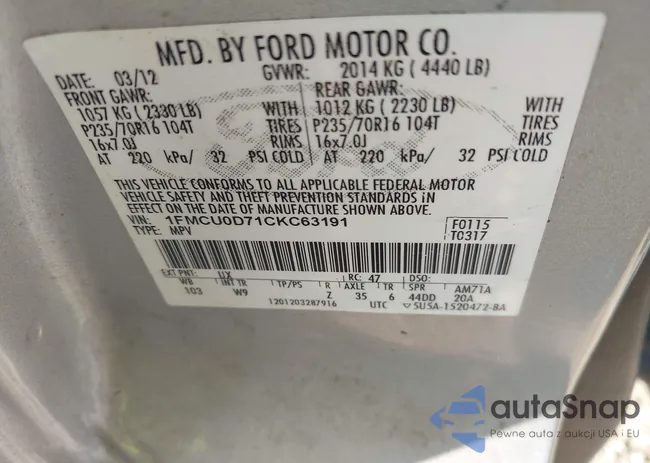 1FMCU0D71CKC63191: 42924622