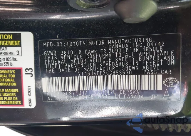 2T1BU4EE7CC853630: 42925748