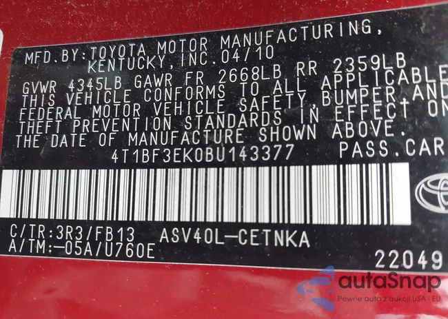 4T1BF3EK0BU143377: 42925508